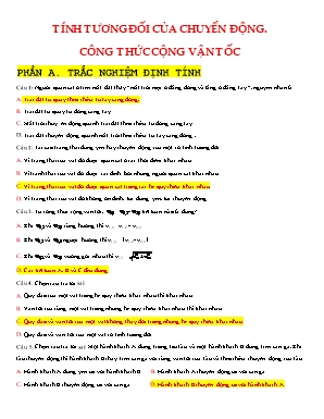 Bài tập trắc nghiệm Vật lý 10 - Bài 6 Tính tương đối của chuyển động - công thức cộng vận